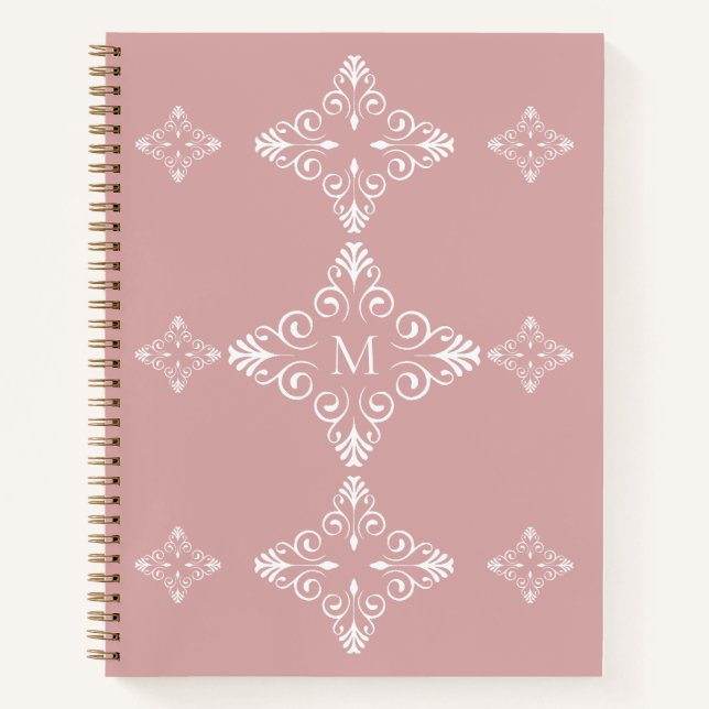 Personalized Monogram Dusty Rose Vector Pattern Notebook (Front)