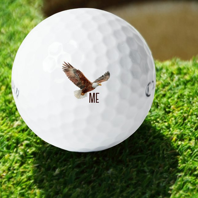 Personalized Monogram Eagle Golf Balls (Personalized golf ball with watercolor bald eagle design and monogrammed initials — patriotic gift)