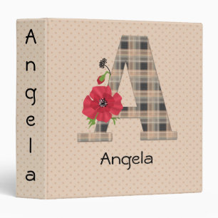 Personalized monogram editable A text red flower f 3 Ring Binder