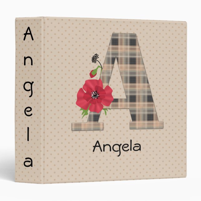 Personalized monogram editable A text red flower f 3 Ring Binder (Front/Spine)