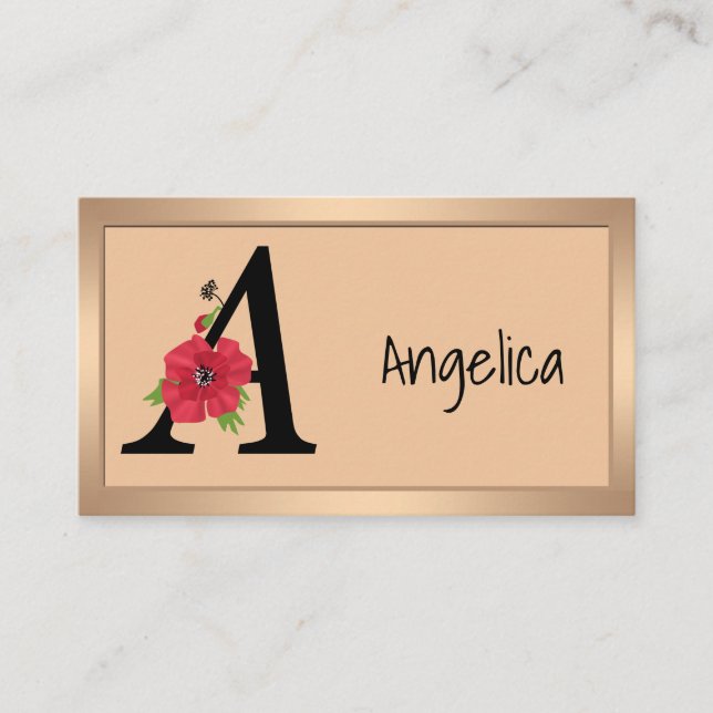 Personalized monogram editable A text red flower f Business Card (Front)