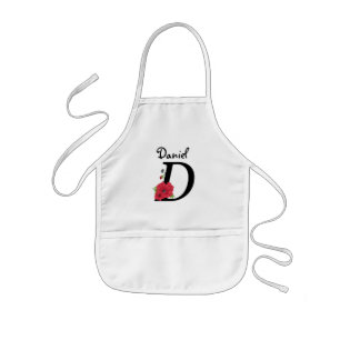 Personalized monogram editable D text red flower Kids' Apron