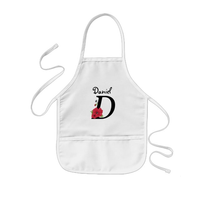 Personalized monogram editable D text red flower Kids' Apron (Front)