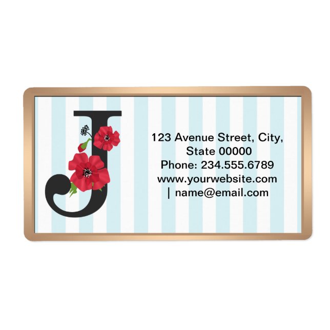 Personalized monogram editable J text red flower f Label (Front)