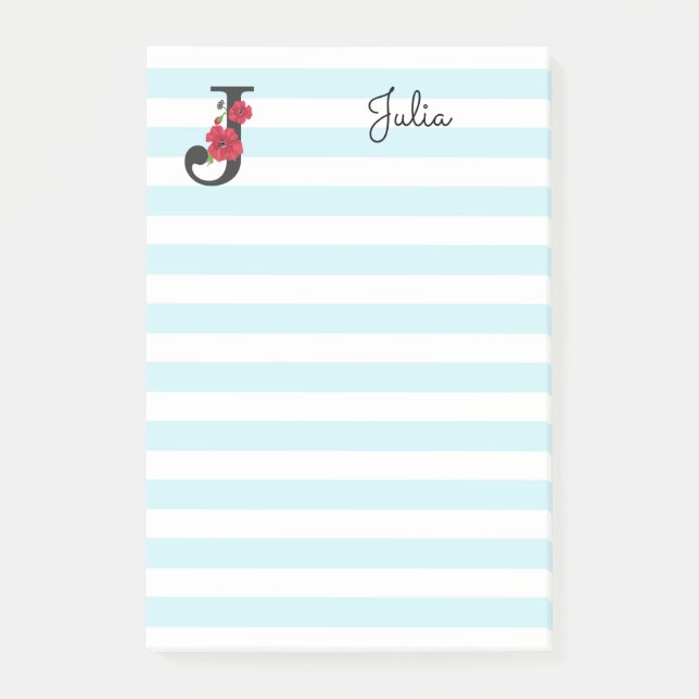 Personalized monogram editable J text red flower Post-it Notes (Front)