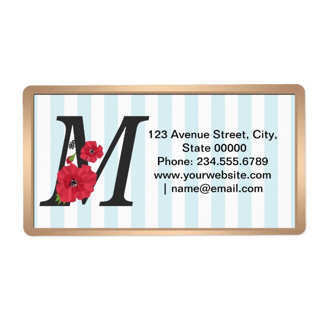 Personalized monogram editable M text red flower f Label (Front)