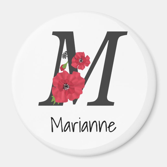 Personalized monogram editable M text red flower f Magnet (Front)