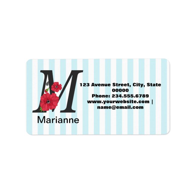 Personalized monogram editable Mtext red flower f Label (Front)