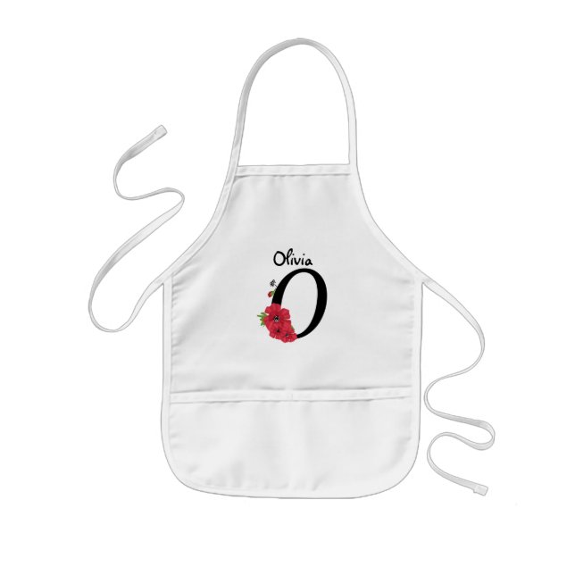 Personalized monogram editable O text red flower Kids' Apron (Front)