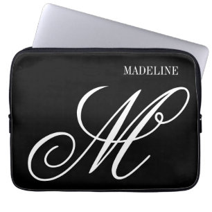 Personalized monogram elegant black and white laptop sleeve
