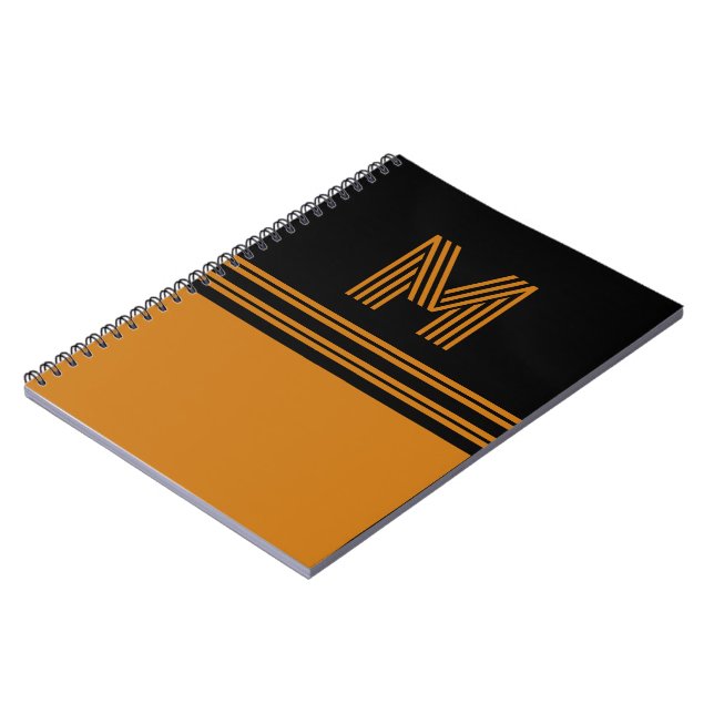 Personalized  Monogram Elegant Black &Brown Notebook (Left Side)