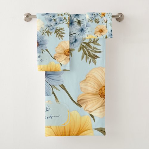 Personalized Monogram Elegant Boho Wildflower  Bath Towel Set