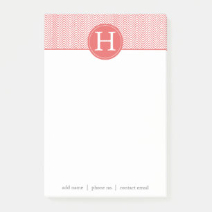 Personalized Monogram Elegant Coral Chevron Post-it Notes