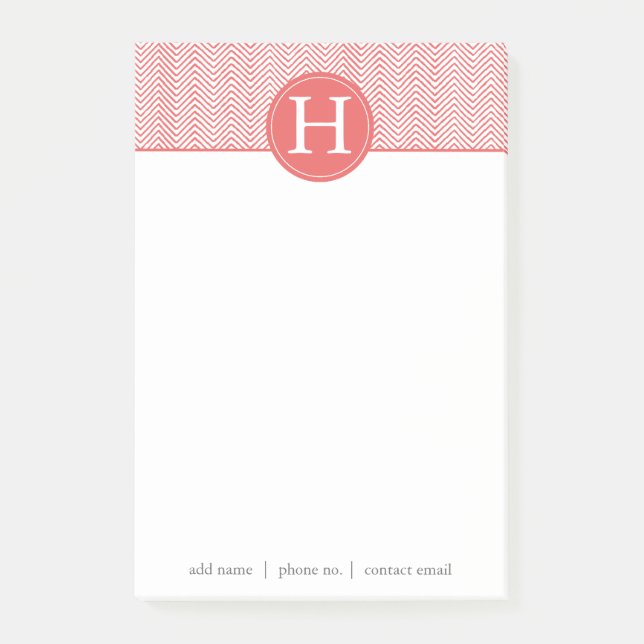 Personalized Monogram Elegant Coral Chevron Post-it Notes (Front)