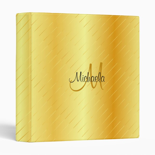 Personalized Monogram Elegant Faux Gold Template 3 Ring Binder (Front/Spine)