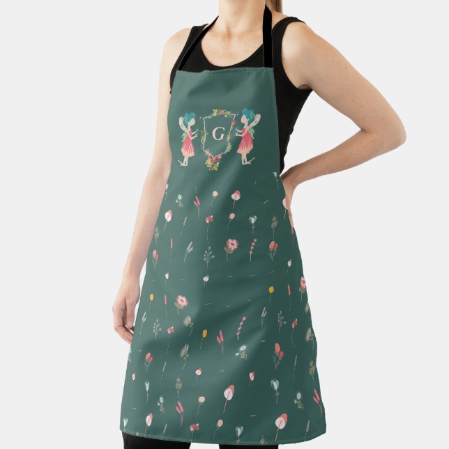 Personalized Monogram Elegant Floral Garden Fairy Apron (Insitu)