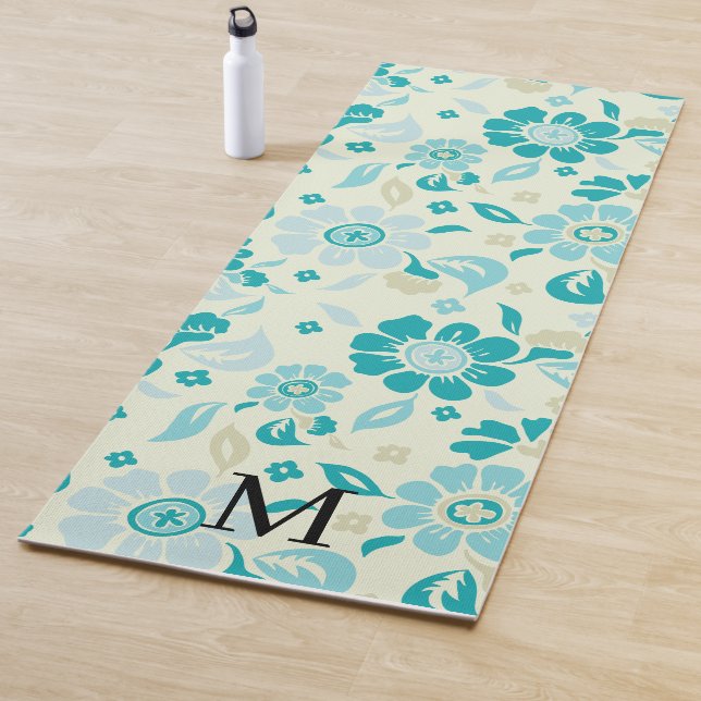 Personalized monogram elegant floral pattern yoga mat (In Situ)
