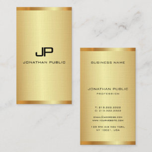 Personalized Monogram Elegant Gold Look Vertical Business Card