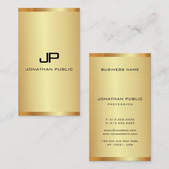Personalized Monogram Elegant Gold Look Vertical Business Card (Front/Back)