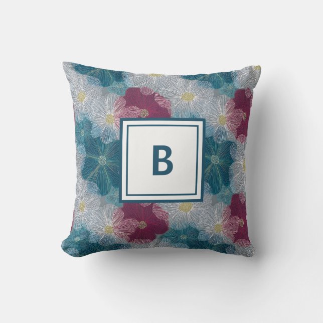 Personalized Monogram - Elegant Modern Floral  Throw Pillow (Front)