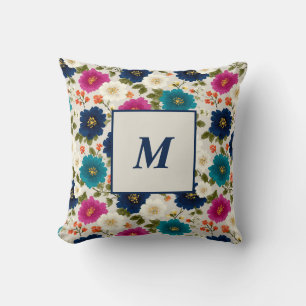 Personalized Monogram – Elegant Modern Floral Throw Pillow