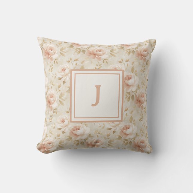 Personalized Monogram – Elegant Modern Floral  Throw Pillow (Front)