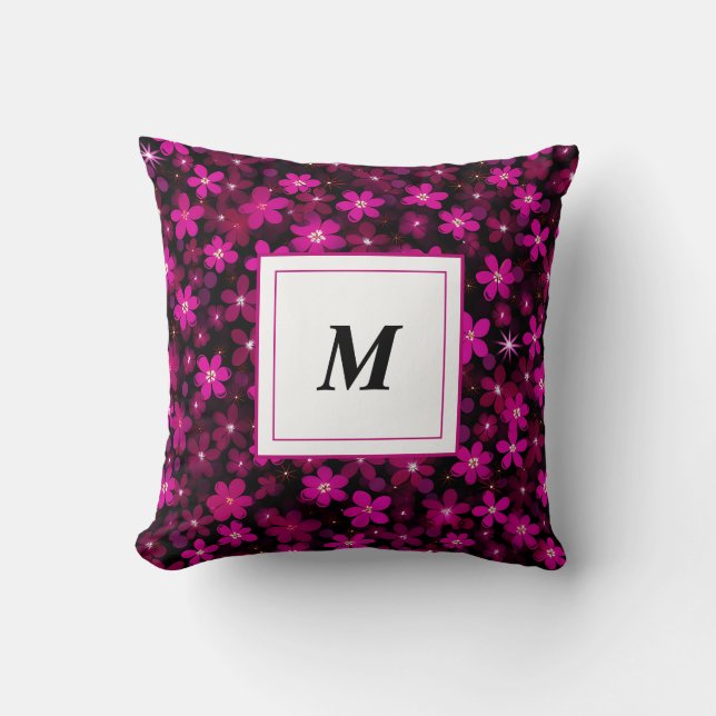Personalized Monogram - Elegant Modern Floral  Throw Pillow (Front)