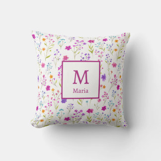 Personalized Monogram - Elegant Modern Floral  Throw Pillow