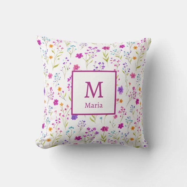 Personalized Monogram - Elegant Modern Floral  Throw Pillow (Front)