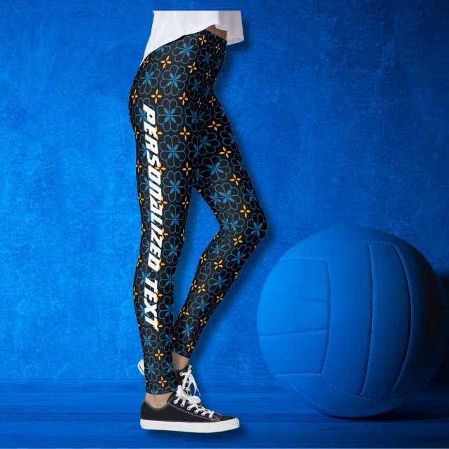 Personalized Monogram Elegant Pattern Leggings (Unique Custom Monogram Name and Mediterranean Pattern Leggings)