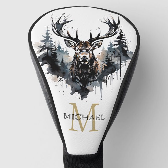 Personalized Monogram Elk Forest Golf Head Cover (Creator Uploaded)