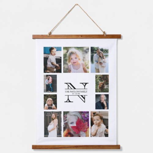 Personalized Monogram Family 10 Photo Collage Hanging Tapestry