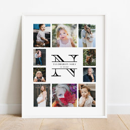 Personalized Monogram Family 10 Photo Collage Poster