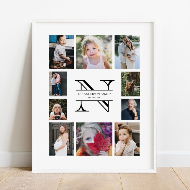 Personalized Monogram Family 10 Photo Collage Poster (Creator Uploaded)