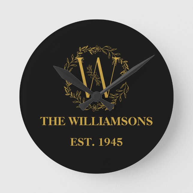 Personalized Monogram Family Initial Round Clock (Front)