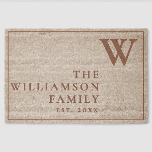 Personalized Monogram Family Name Brown Minimalist Fiber Doormat