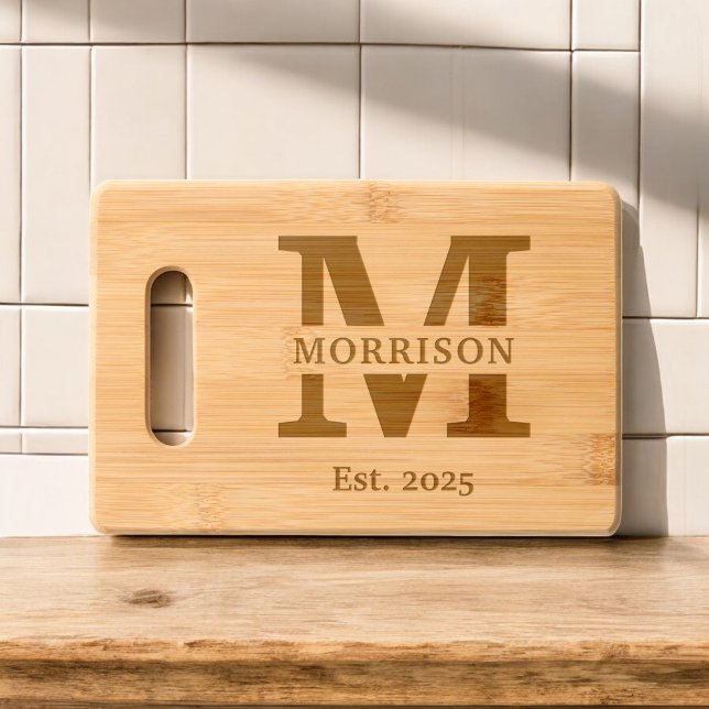 Personalized Monogram Family Name Modern Engraved Cutting Board (Creator Uploaded)
