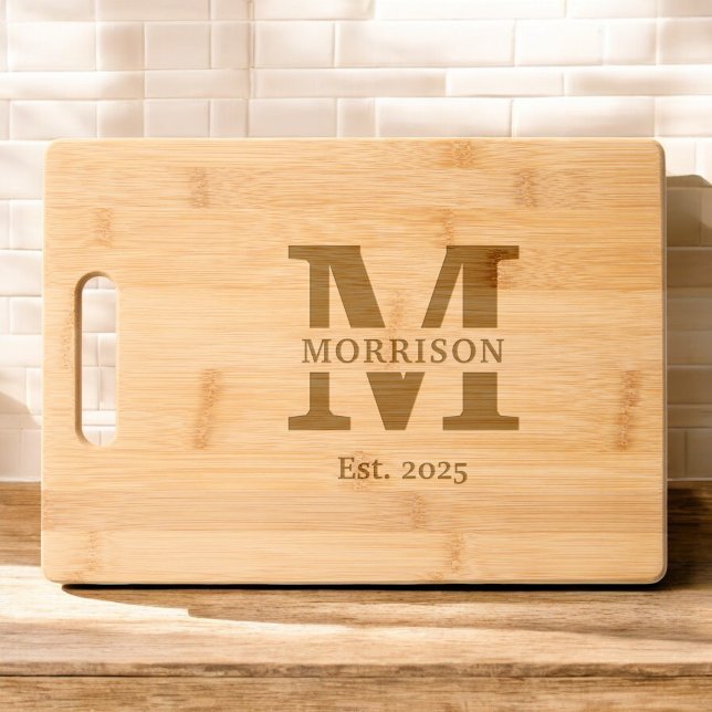 Personalized Monogram Family Name Modern Engraved Cutting Board (Creator Uploaded)