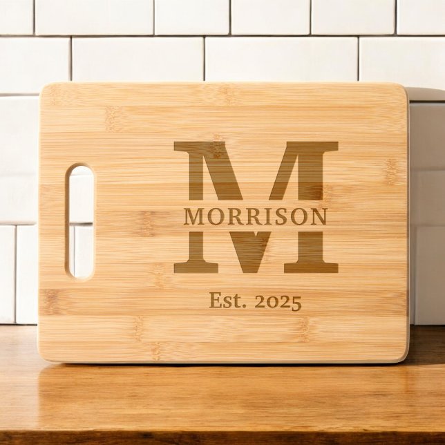 Personalized Monogram Family Name Modern Engraved Cutting Board (Creator Uploaded)