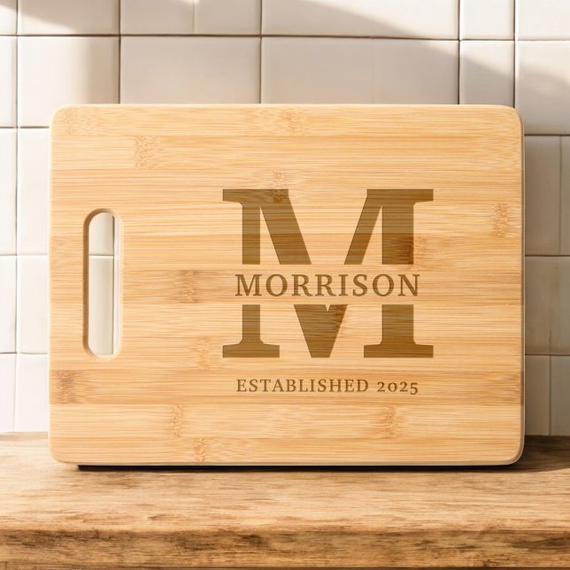 Personalized Monogram Family Name Modern Engraved Cutting Board (Creator Uploaded)
