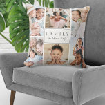 Personalized Monogram Family Photo Collage Throw Pillow<br><div class="desc">Personalized "Family" Pillow. This simple and elegant pillow is a beautiful way to showcase cherished memories. The design features space for eight photos, arranged in a border around the edges, while keeping the focus on the meaningful text in the center. At the center, "Family" is displayed in a classic serif...</div>
