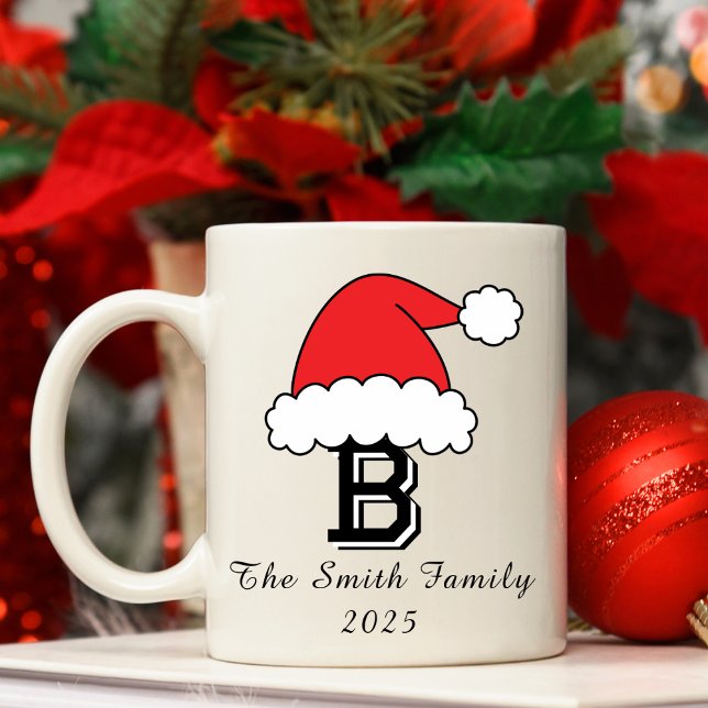 Personalized Monogram Family Santa Hat Christmas  Coffee Mug (Personalized Monogram Family Christmas Coffee Mug
)