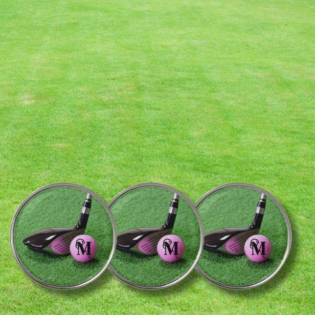 Personalized Monogram Fancy Script Pink Golf Ball Golf Ball Marker (Creator Uploaded)