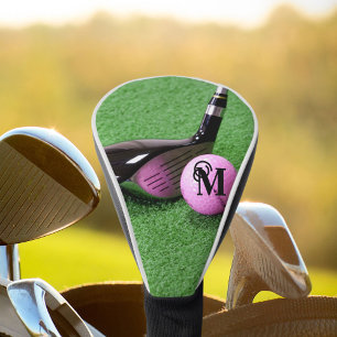 Personalized Monogram Fancy Script Pink Golf Ball Golf Head Cover