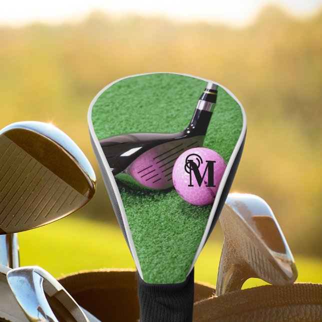 Personalized Monogram Fancy Script Pink Golf Ball Golf Head Cover (Creator Uploaded)
