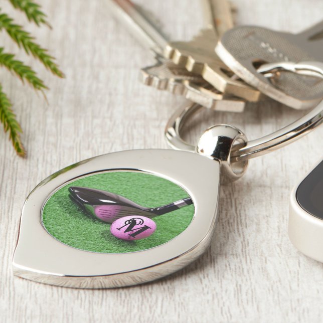 Personalized Monogram Fancy Script Pink Golf Ball Keychain (Creator Uploaded)