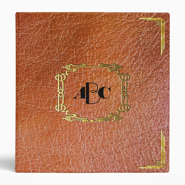 Personalized Monogram Faux Leather Look 3 Ring Binder (Front)