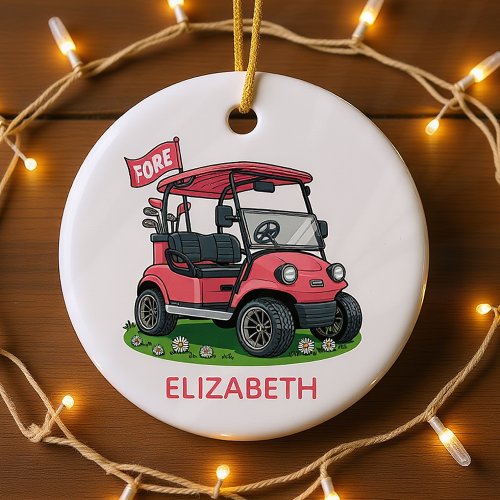 Personalized Monogram Feminine Golf Cart Ceramic Ornament