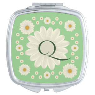 Personalized Monogram Floral Daisy Pattern Compact Mirror