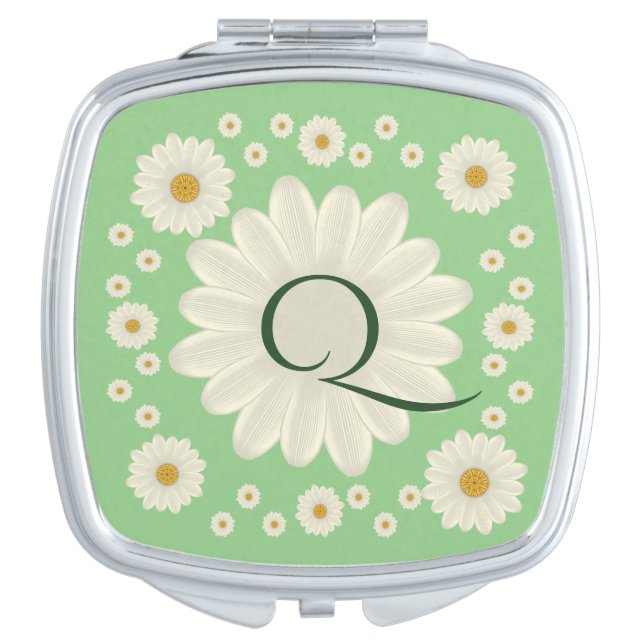 Personalized Monogram Floral Daisy Pattern Compact Mirror (Front)